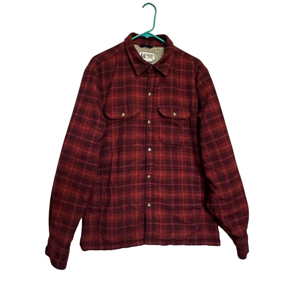 Marmot Mountain Works Men's Ridgefield Sherpa Lined Flannel Shirt Red Plaid Sz L